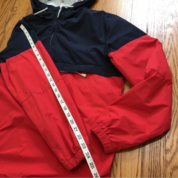 H & M Divided Red Navy blue 1/2 Zip Up pull over Hooded Jacket - Picture 7 of 13